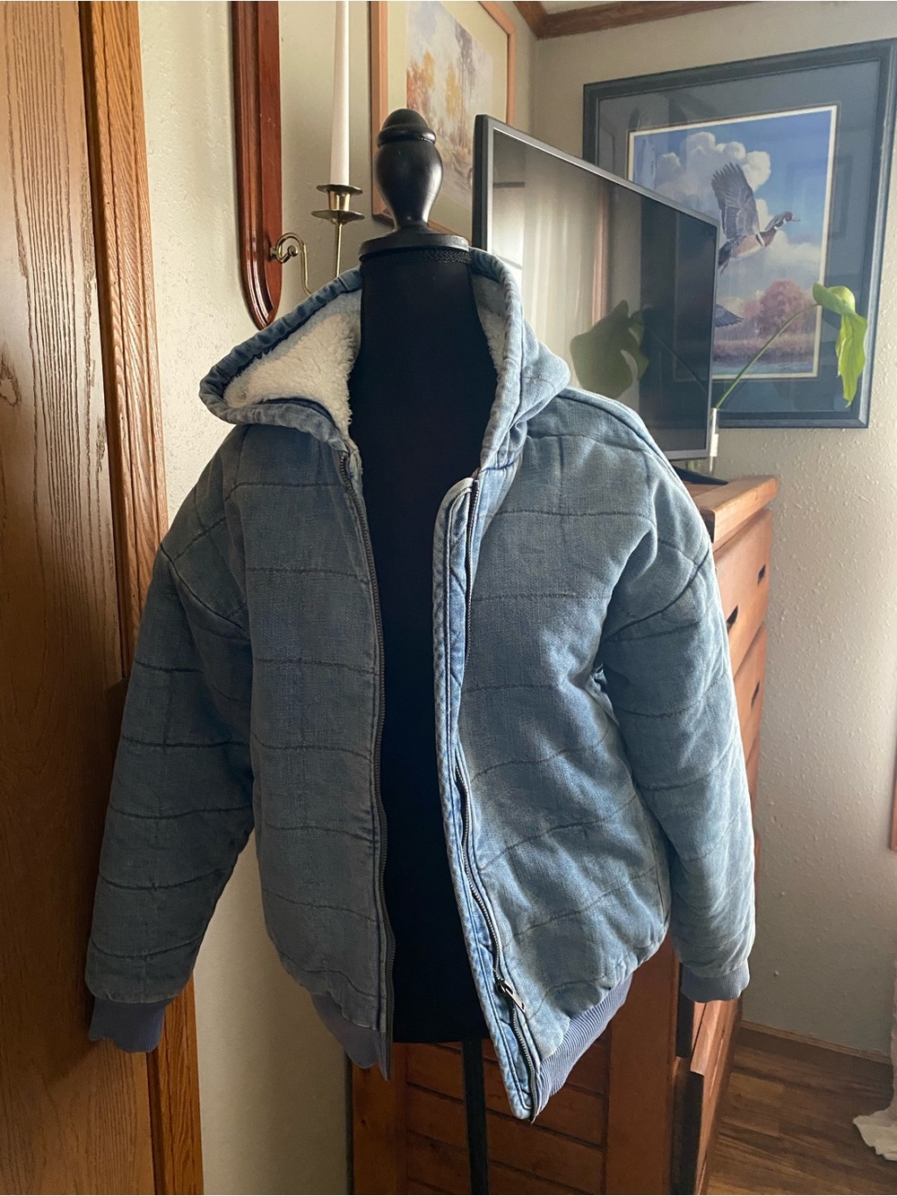 aerie denim Sherpa-Lined Hoodie coat